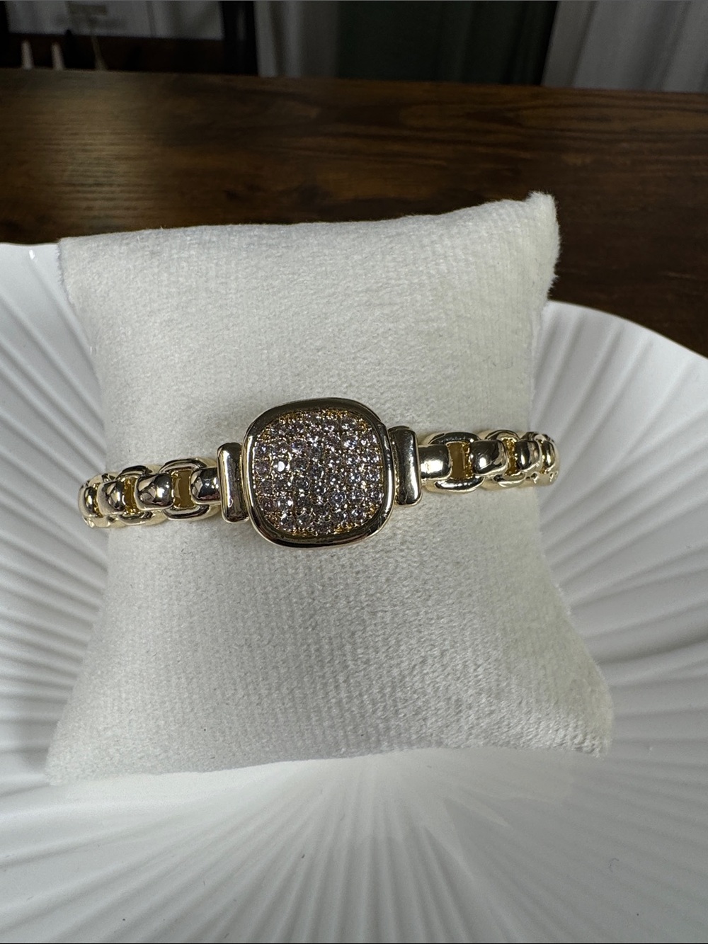Gold-Tone Pave Cube Link Bracelet - Women Jewelry